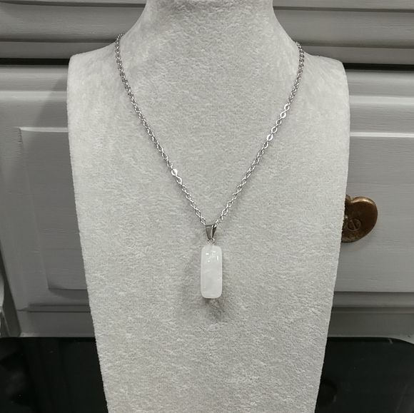 Natural Quartz Crystal Necklace Gemstone Pendant Stainless-Steel Chain 20" - Picture 15 of 15